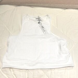 Garage White Halter Ribbed Tank Top